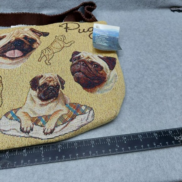 Linda Picken Pug Tapestry Shoulder Tote Bag With Brown Handles Made In USA - Picture 7 of 9